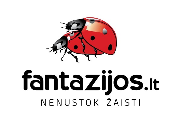 Fantazijos.lt logo — red ladybug mascot above the fantazijos.lt wordmark