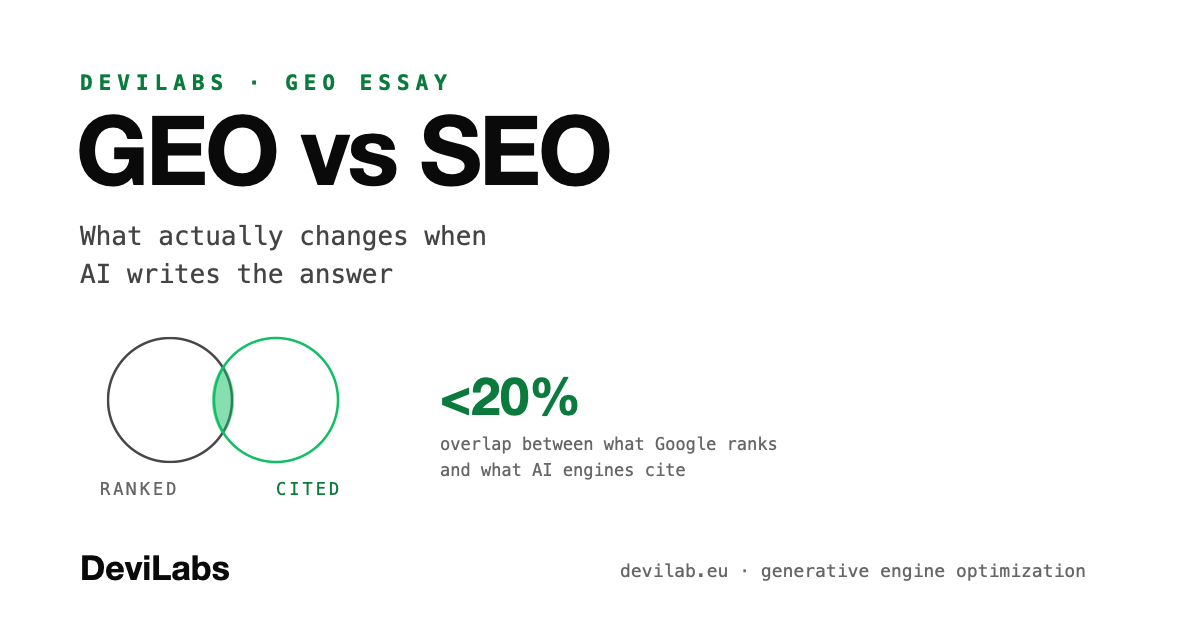 GEO vs SEO — what actually changes when AI writes the answer