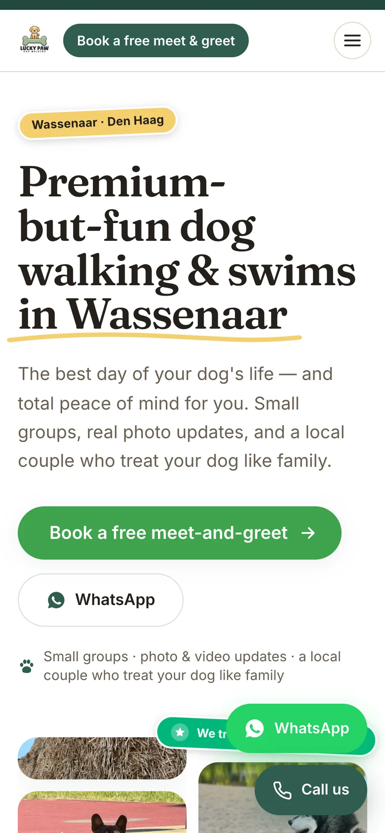 The LuckyPaw homepage on a phone